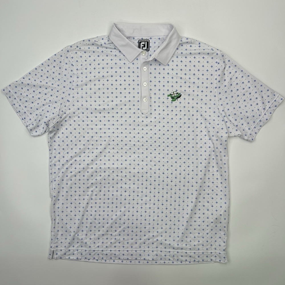 FootJoy FJ Lisle Diamond Geo Print Polo Shirt Men's XL White Golf Dogwood